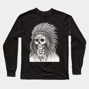 Skull indian hand drawing. Long Sleeve T-Shirt